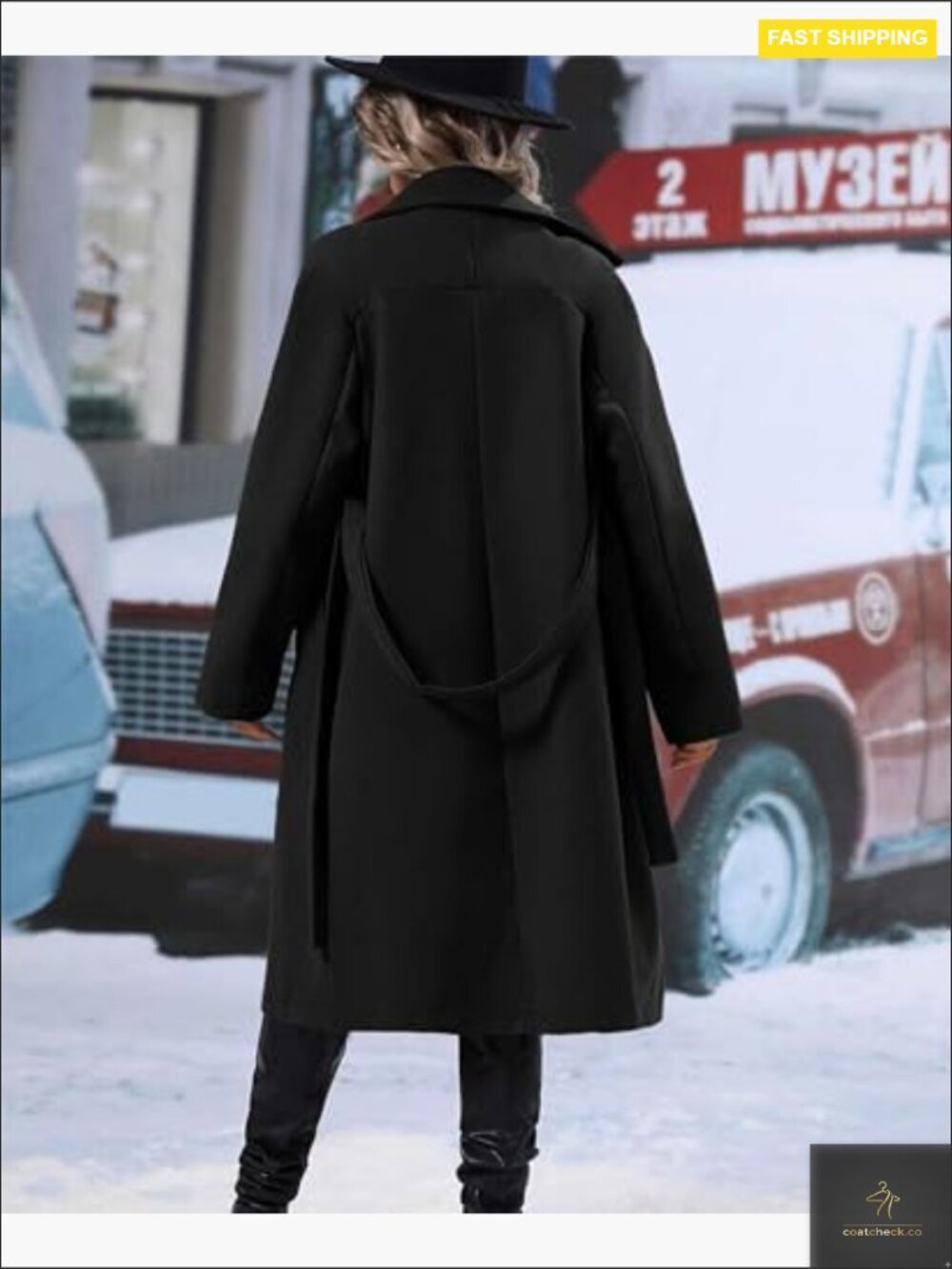 Wool Blend Pea Coat Double Breasted Notch Lapel Long Trench Coat Classic - Picture 5 of 6